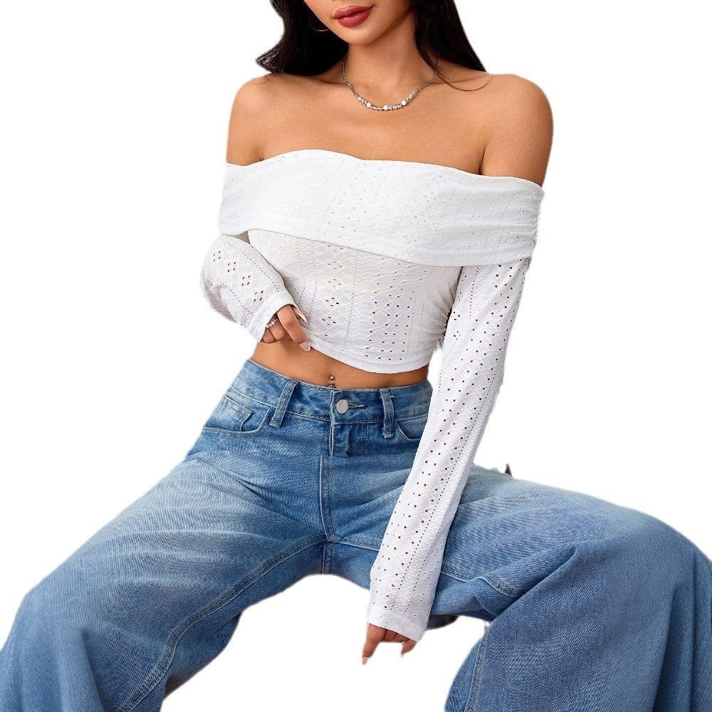 Váll nélküli fehér crop top – bájos és kihívó