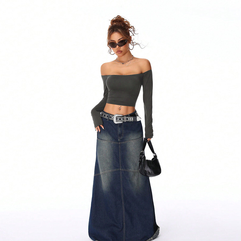 Szürke váll nélküli crop top – nőies és vagány megjelenés