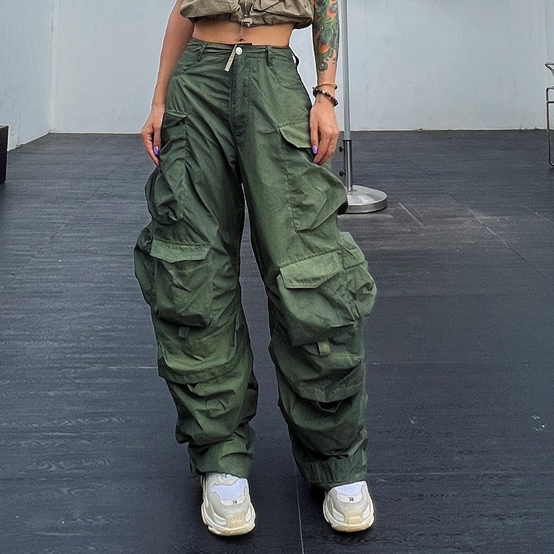 Magas derekú cargo nadrág – army zöld stílus