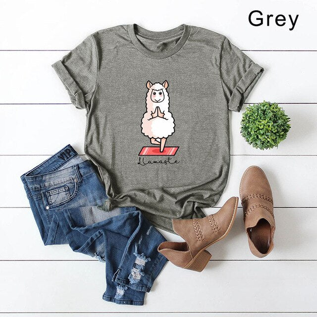 Női Nyári Pamut Póló – Plus Size, Kawaii Jóga Bárány Grafikus Minta