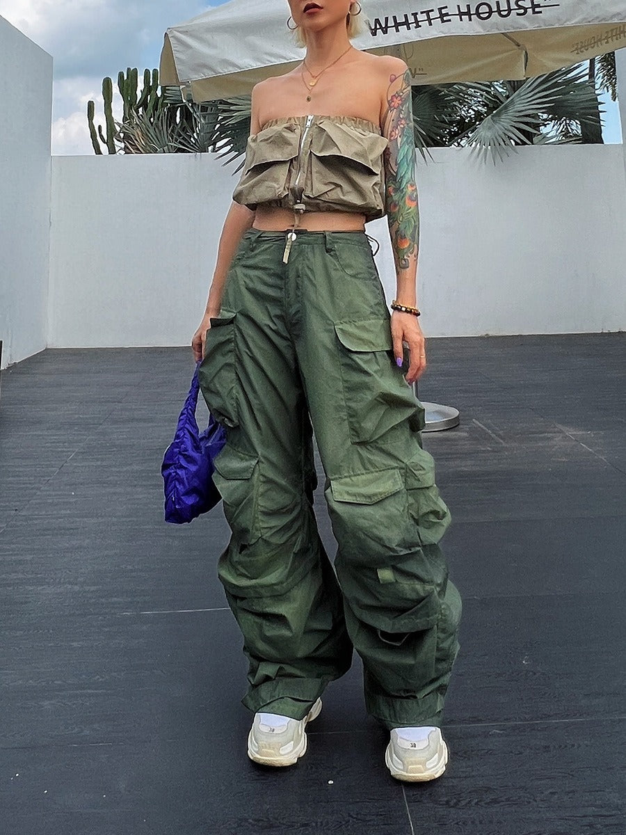 Magas derekú cargo nadrág – army zöld stílus