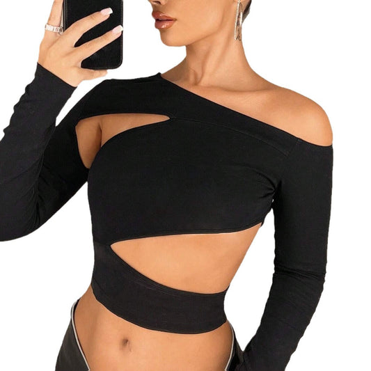 Elegáns cut-out felső – hosszú ujjú, vállat szabadon hagyó fazon