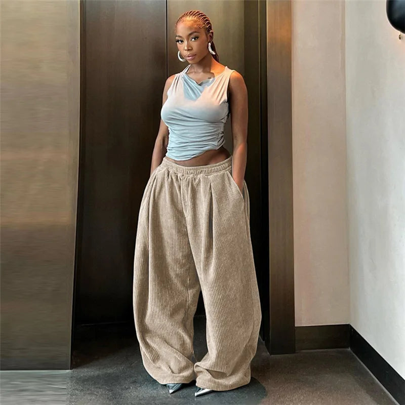 Corduroy oversized női nadrág – laza és stílusos mindennapokra